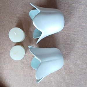 Tulip Votive Cups Ceramic White/Seafoam. Use With Included candles, candy, or ??